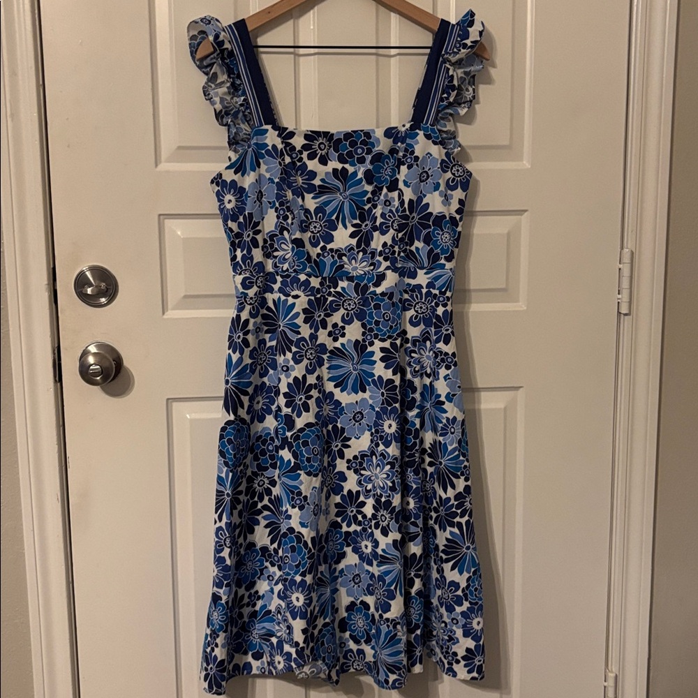 Tahari ASL Blue white floral peek a boo back dress size 8 - Picture 2 of 6